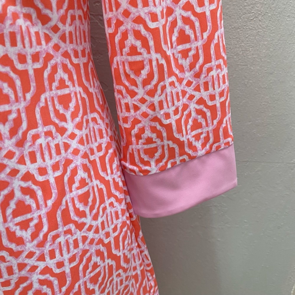 Cabana Life/Talbots Embroidered Tunic Dress Contrast Neckline Coral Lattice S - Picture 7 of 14